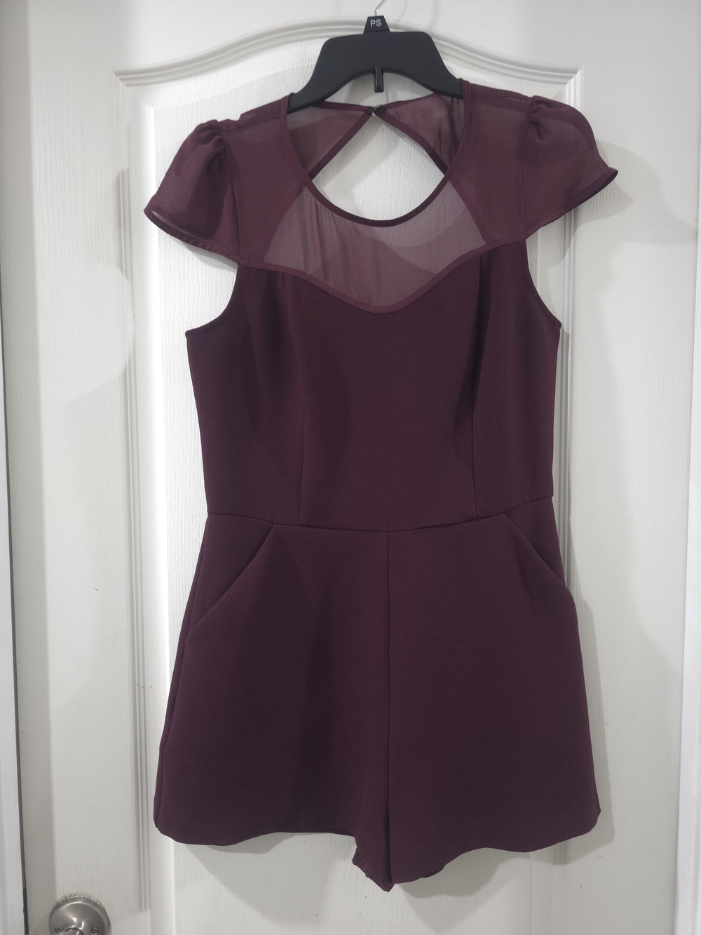 BCBGeneration Plum Sheer Yoke Romper